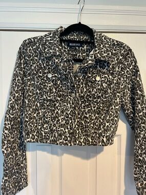 Blue Spice Black and White Leopard Print Jean Jacket